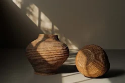 Pamono French Woven Rye Straw and Bramble Baskets, Auvergne, 1900, 1890s, Set of 2><noscript><img width=