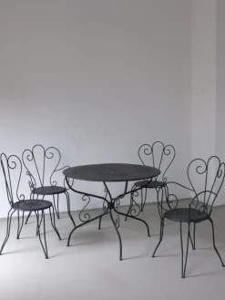 Pamono French Wrought Iron Garden Dining Set, 1950s, Set of 5> Garden Seating