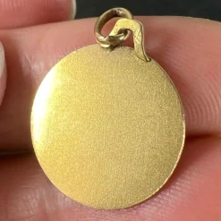 Pamono French Zodiac Leo Starsign 18k Yellow Gold Charm Medal Pendant, 1970s><noscript><img width=