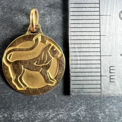 Pamono French Zodiac Leo Starsign 18k Yellow Gold Charm Medal Pendant, 1970s><noscript><img width=