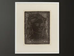 Pamono Fritz Kronenberg, Girl with Flower in Her Hair, 1950, Black & White Lithograph, Framed> Mid-Century