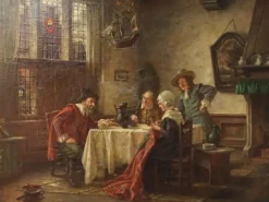 Pamono Fritz Wagner, Dutch Genre Interior, 1920s, Oil on Canvas, Framed><noscript><img width=