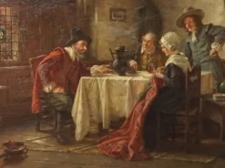 Pamono Fritz Wagner, Dutch Genre Interior, 1920s, Oil on Canvas, Framed><noscript><img width=