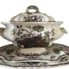 Pamono Fruit Basket Soup Tureen with Serving Plates and Ladle, 1950s, Set of 4> Serving Dishes