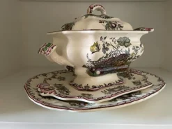 Pamono Fruit Basket Soup Tureen with Serving Plates and Ladle, 1950s, Set of 4><noscript><img width=
