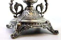 Pamono Fruit Bowl Centerpiece in Silver and Cut Glass with Acanthus Leaves and Applications><noscript><img width=