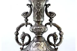 Pamono Fruit Bowl Centerpiece in Silver and Cut Glass with Acanthus Leaves and Applications><noscript><img width=
