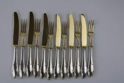 Best Pamono Fruit Cutlery with 800 Silver Handle & Gilded Stainless Steel Blade, 1900s, Set of 12