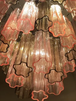 Pamono Fume’ and Pink “Tronchi” Murano Glass Chandelier from Murano><noscript><img width=