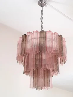 Pamono Fume’ and Pink “Tronchi” Murano Glass Chandelier from Murano><noscript><img width=