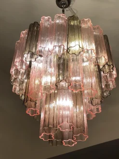 Pamono Fume’ and Pink “Tronchi” Murano Glass Chandelier from Murano><noscript><img width=
