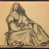 Pamono G. Vaccaro, La Contadina, 1865, Charcoal & Pencil on Paper> Work On Paper
