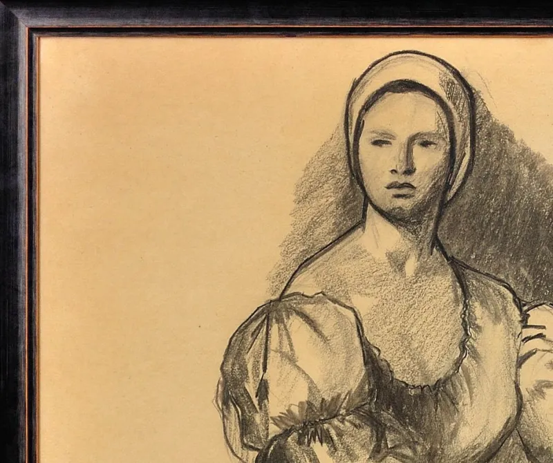 Pamono G. Vaccaro, La Contadina, 1865, Charcoal & Pencil on Paper> Work On Paper