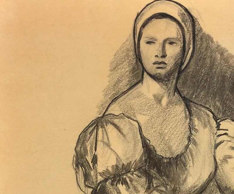 Pamono G. Vaccaro, La Contadina, 1865, Charcoal & Pencil on Paper> Work On Paper