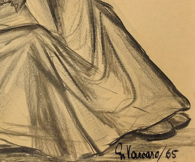 Pamono G. Vaccaro, La Contadina, 1865, Charcoal & Pencil on Paper> Work On Paper