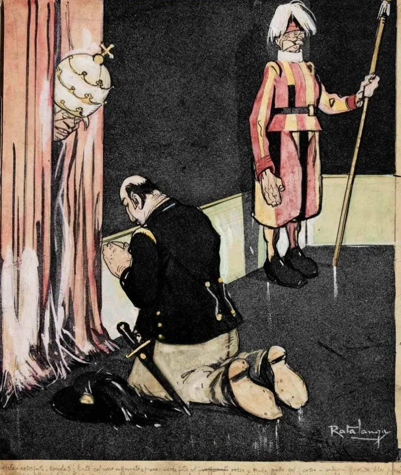 Pamono Gabriele Galantara, The Confession, Mixed Media Drawing, 1900s> Work On Paper