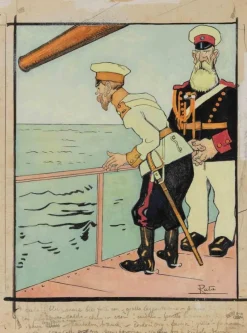 Pamono Gabriele Galantara, The Warship, Mixed Media Drawing, 1909