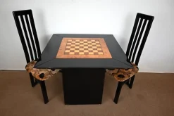 Pamono Game Table, Chessboard and Chairs by Paul Michel, 1970s, Set of 3> Game Tables