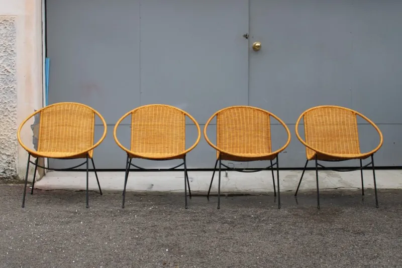 Best Pamono Garden Armchairs in Midollin & Metal Campo & Graffi Design attributed to Campo E Graffi, 1960s, Set of 4