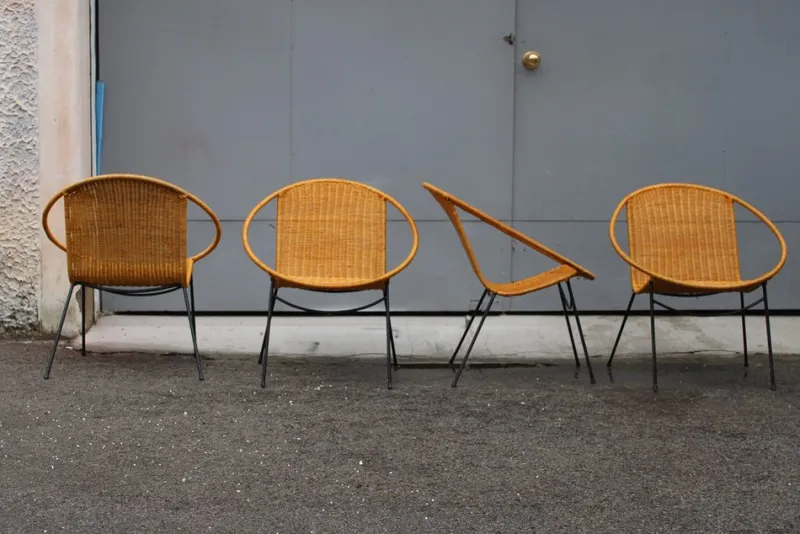 Best Pamono Garden Armchairs in Midollin & Metal Campo & Graffi Design attributed to Campo E Graffi, 1960s, Set of 4