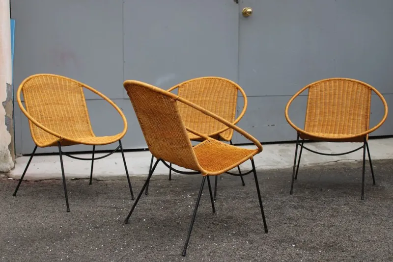 Best Pamono Garden Armchairs in Midollin & Metal Campo & Graffi Design attributed to Campo E Graffi, 1960s, Set of 4