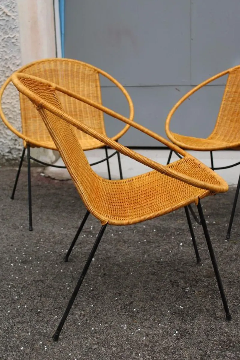 Best Pamono Garden Armchairs in Midollin & Metal Campo & Graffi Design attributed to Campo E Graffi, 1960s, Set of 4