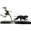 New Pamono Geo Maxim, Art Deco Sculpture of Young Girl Running with Greyhounds, 1920s, Metal on Marble Base