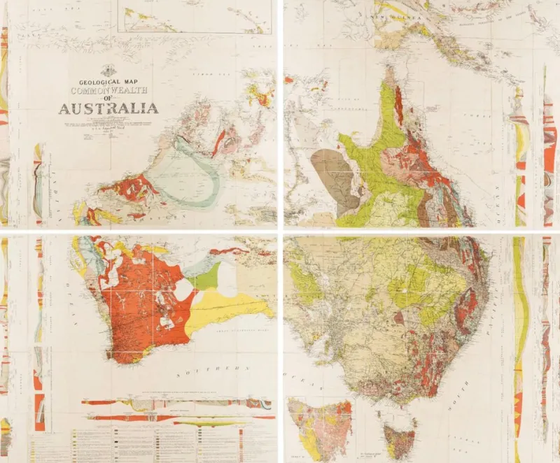 Pamono Geological Map of Australia, 1930s, Set of 2> Wall Decor