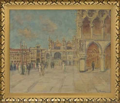 Outlet Pamono Georg Brandes, View of St. Mark's Square..., Oil Painting, Early 20th Century, Framed