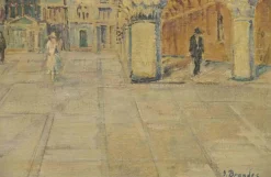 Outlet Pamono Georg Brandes, View of St. Mark's Square..., Oil Painting, Early 20th Century, Framed