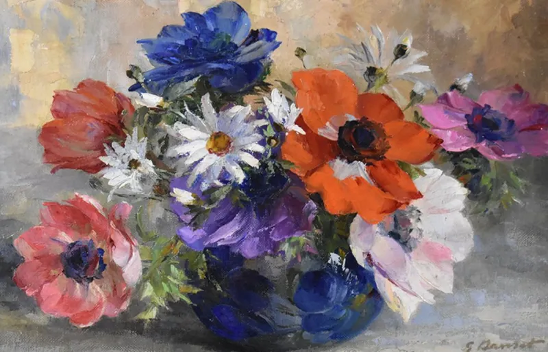 Pamono Georges Danset, Anemones and Daisies, Oil on Canvas, Early 20th Century> Classical