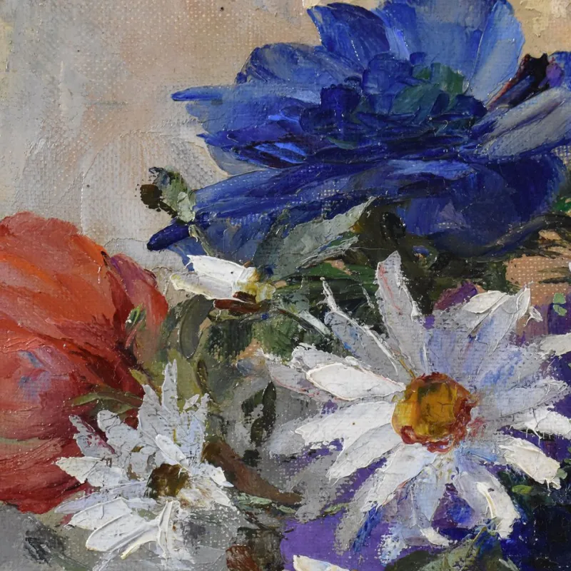 Pamono Georges Danset, Anemones and Daisies, Oil on Canvas, Early 20th Century> Classical