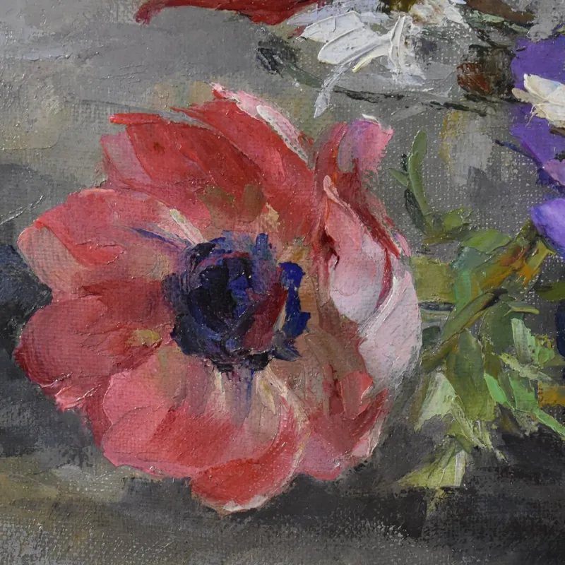 Pamono Georges Danset, Anemones and Daisies, Oil on Canvas, Early 20th Century> Classical