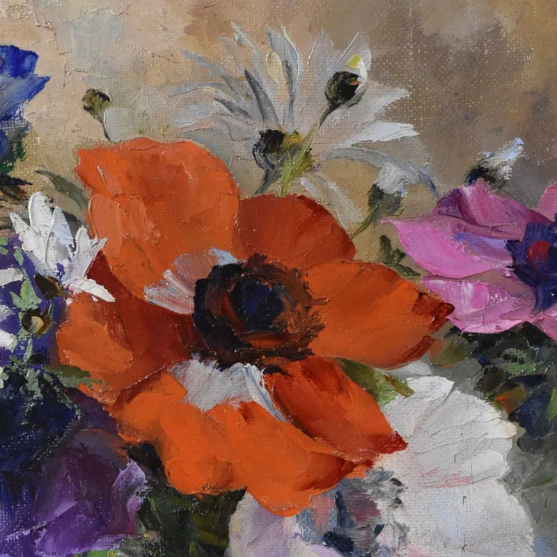 Pamono Georges Danset, Anemones and Daisies, Oil on Canvas, Early 20th Century> Classical