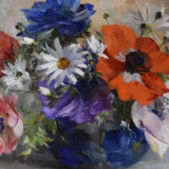 Pamono Georges Danset, Anemones and Daisies, Oil on Canvas, Early 20th Century><noscript><img width=