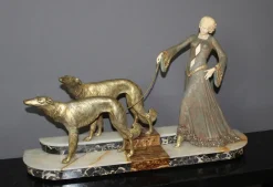 Hot Pamono Georges Gori, Woman with Greyhounds, 1925, Faux Chryséléphantine