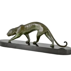 Pamono Georges Lavroff, Art Deco Panther Sculpture, 1945, Bronze & Marble><noscript><img width=