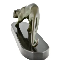 Pamono Georges Lavroff, Art Deco Panther Sculpture, 1945, Bronze & Marble><noscript><img width=