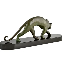 Pamono Georges Lavroff, Art Deco Panther Sculpture, 1945, Bronze & Marble><noscript><img width=