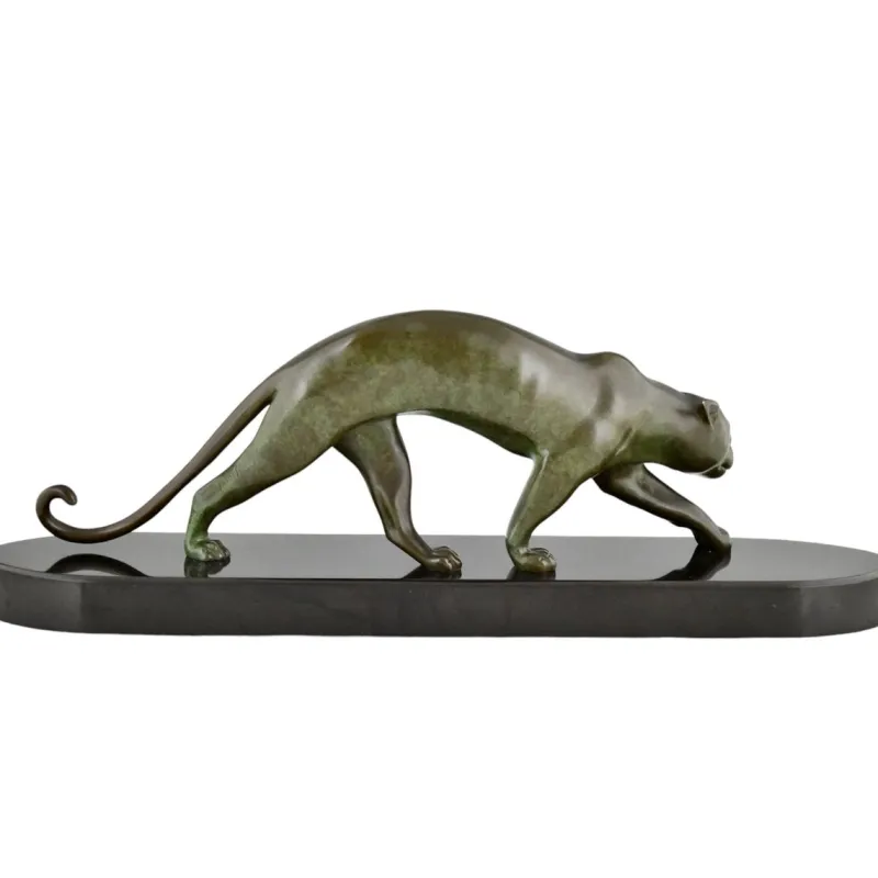Pamono Georges Lavroff, Art Deco Panther Sculpture, 1945, Bronze & Marble> Art Deco