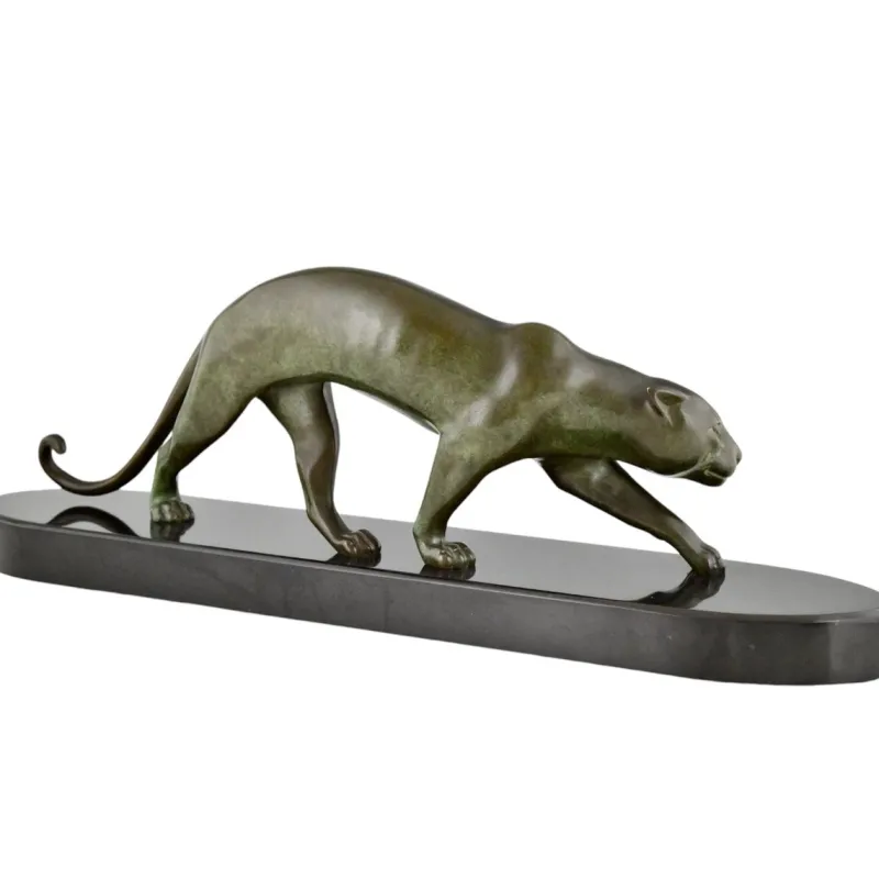 Pamono Georges Lavroff, Art Deco Panther Sculpture, 1945, Bronze & Marble> Art Deco