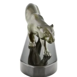 Pamono Georges Lavroff, Art Deco Panther Sculpture, 1945, Bronze & Marble><noscript><img width=