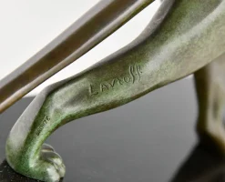 Pamono Georges Lavroff, Art Deco Panther Sculpture, 1945, Bronze & Marble><noscript><img width=