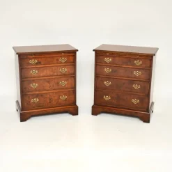 Pamono Georgian Style Burr Walnut Side Chests, 1950, Set of 2> Dressers, Commodes & Chests