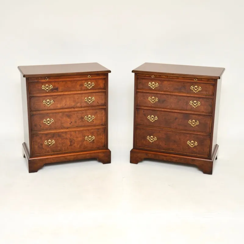 Pamono Georgian Style Burr Walnut Side Chests, 1950, Set of 2> Dressers, Commodes & Chests