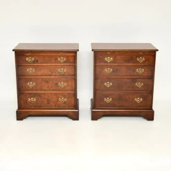 Pamono Georgian Style Burr Walnut Side Chests, 1950, Set of 2> Dressers, Commodes & Chests