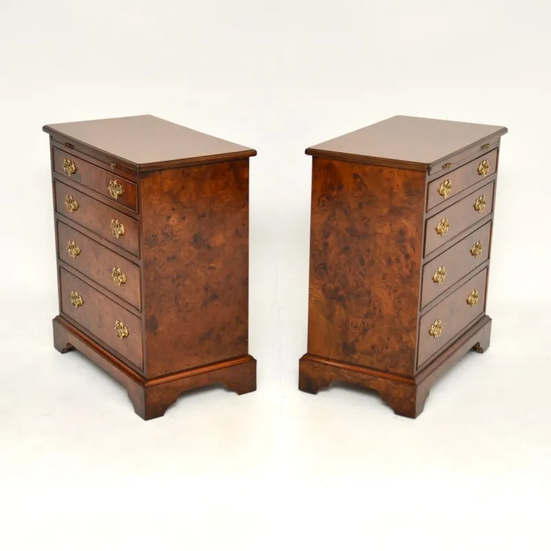 Pamono Georgian Style Burr Walnut Side Chests, 1950, Set of 2> Dressers, Commodes & Chests