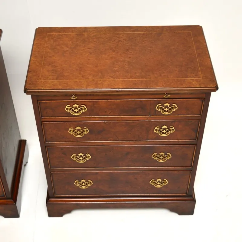Pamono Georgian Style Burr Walnut Side Chests, 1950, Set of 2> Dressers, Commodes & Chests