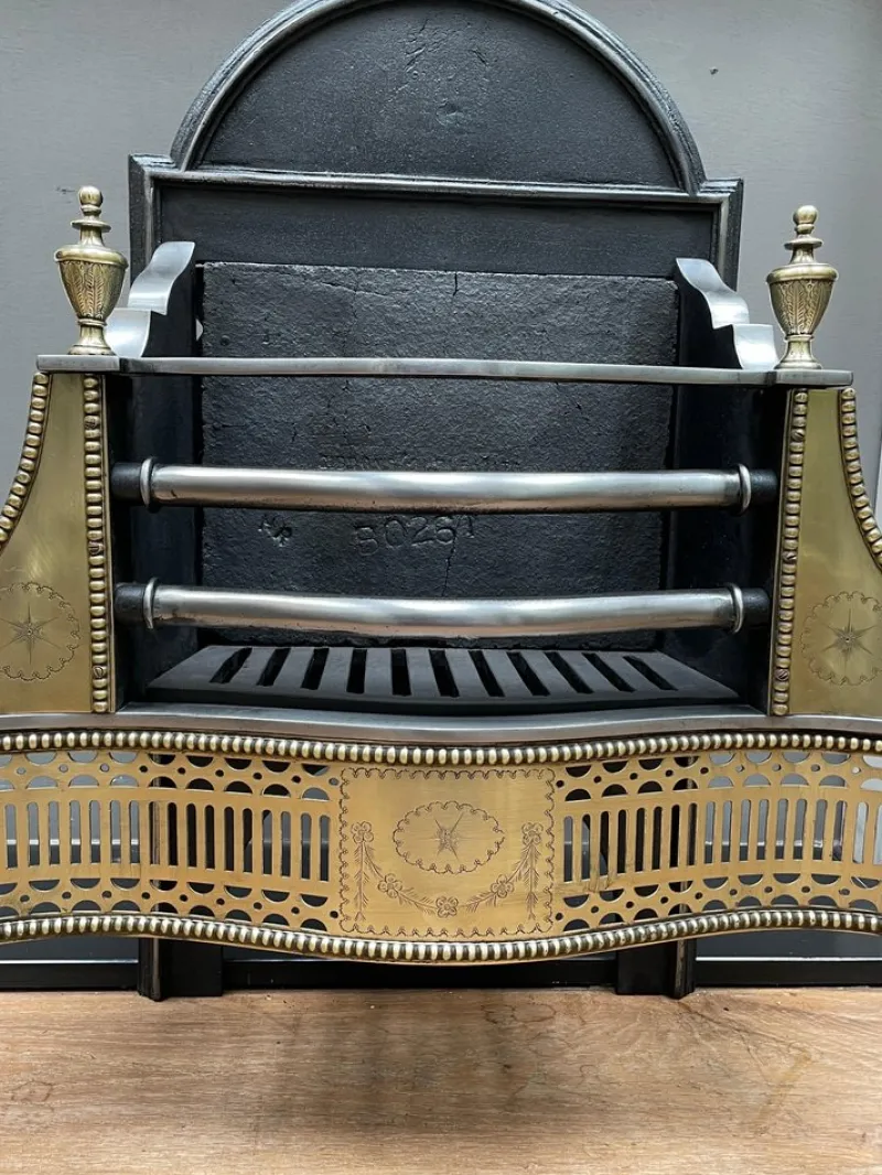 Hot Pamono Georgian Style English Brass and Steel Fire Grate