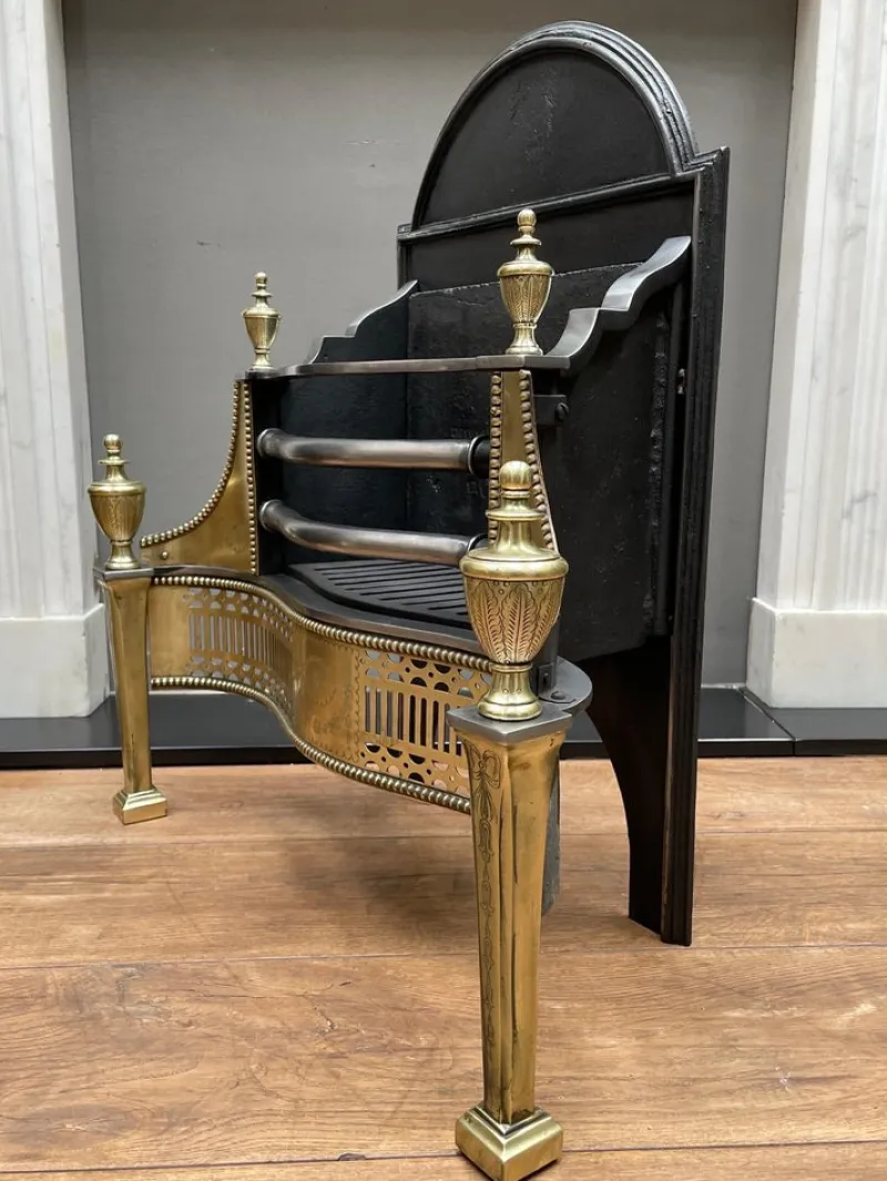 Hot Pamono Georgian Style English Brass and Steel Fire Grate